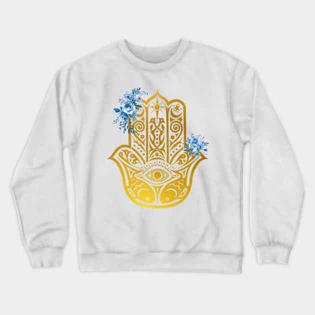 Hamsa Hand Crewneck Sweatshirt by erzebeth